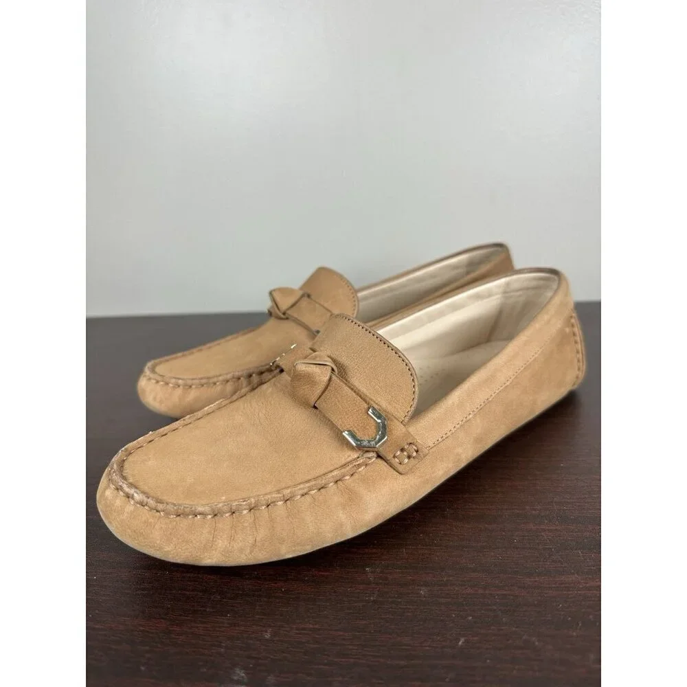 Cole Haan Evelyn Bow Driver Loafer Birch Beige Nubuck Size 9.5 Women’s